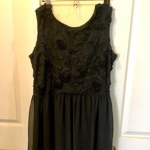 Gathered Roses Chiffon Black Dress Plus Size